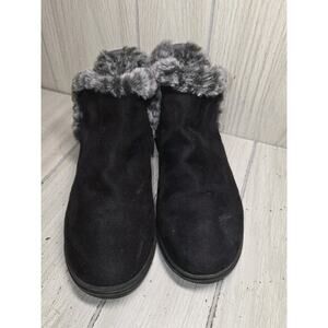 Clarks Cloudsteppers Faux Fur Lined Comfort Pull On Ankle Bootie Black Gray Sz 9